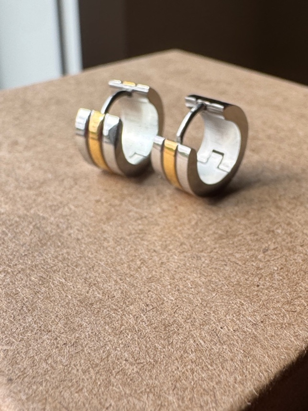 Two-Tone Stainless Steel Hoop Earrings - Silver & Gold